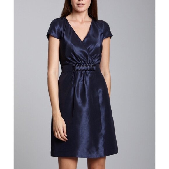 NWT Just Taylor Women's Navy Blue Jewel Surplice Cocktail Dress Sz 14 - Picture 1 of 9
